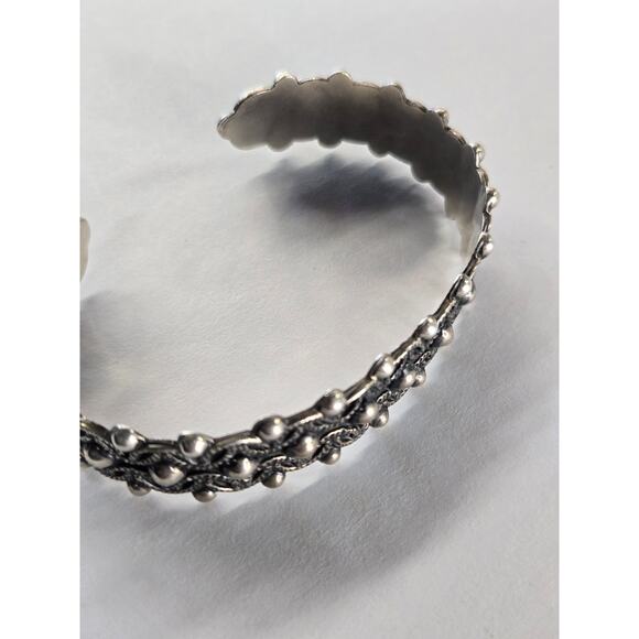 Vintage Mexico Sterling Silver Beaded Filigree Cuff Bangle Bracelet - Picture 4 of 8